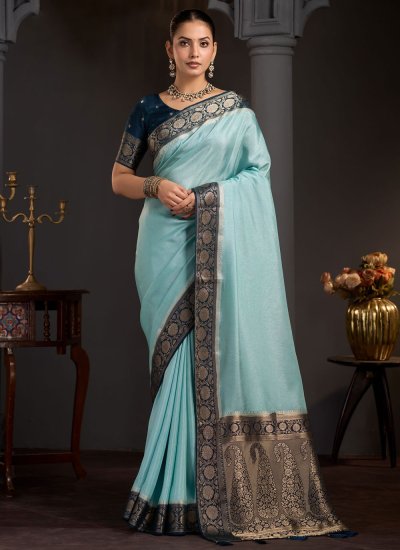 Viscose Aqua Blue Classic Saree