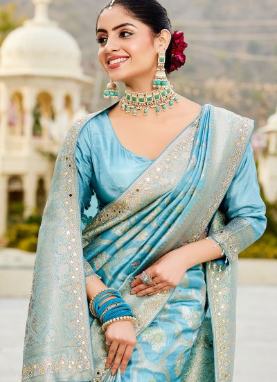 
                            Viscose Aqua Blue Contemporary Saree