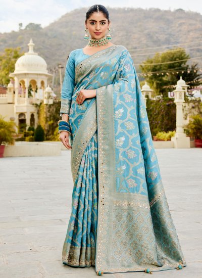 Viscose Aqua Blue Contemporary Saree