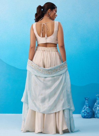 
                            Viscose Embroidered Palazzo Salwar Kameez in Cream