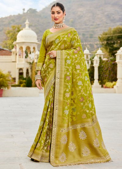 Viscose Meenakari Classic Saree in Green Colour