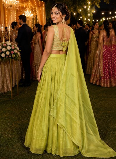 
                            Viscose Plain Readymade Lehenga Choli in Green Colour