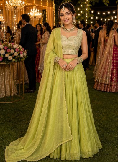 Viscose Plain Readymade Lehenga Choli in Green Colour