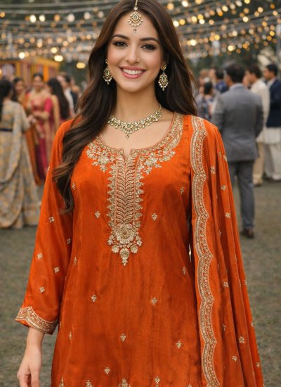 
                            Viscose Sequins Salwar Kameez in Orange