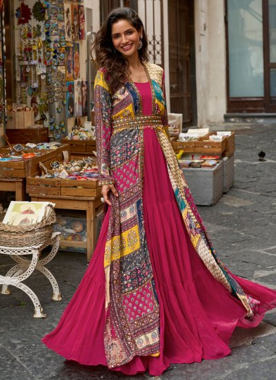 
                            Vivacious Multi Colour Digital Print Crepe Silk Readymade Gown