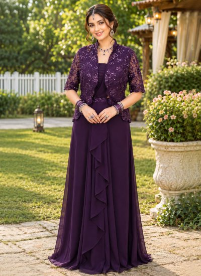 Vivid Purple Engagement Trendy Saree