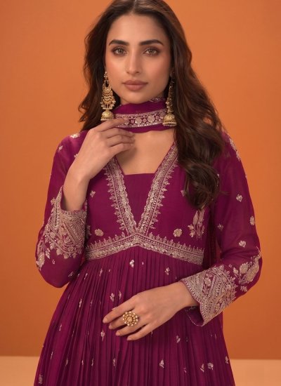 
                            Vivid Wine Chinon Designer Gown