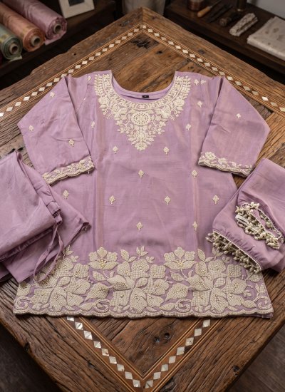 
                            Voguish Chinon Beads Palazzo Salwar Kameez