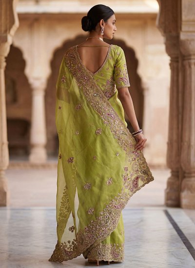 
                            Voguish Sequins Silk Green Contemporary Saree