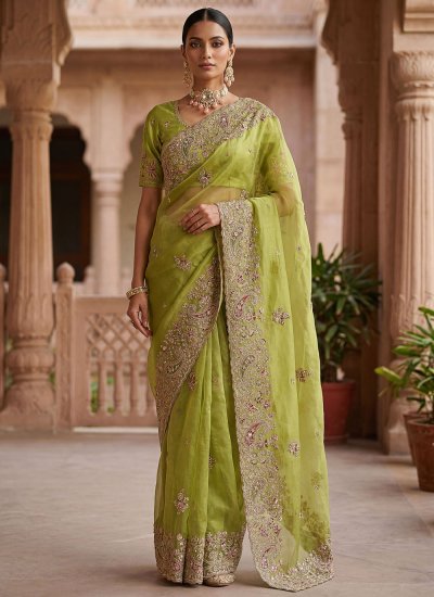Voguish Sequins Silk Green Contemporary Saree
