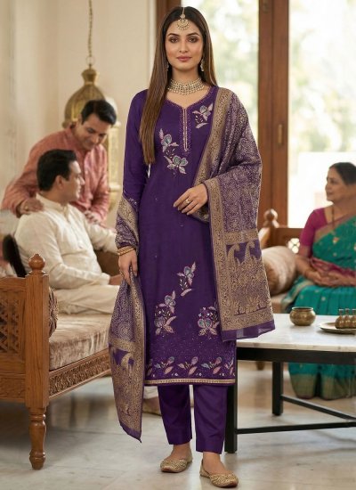 Voluptuous Purple Trendy Salwar Kameez