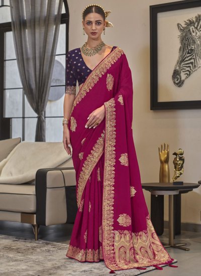 Weaving Silk Classic Saree in Rani