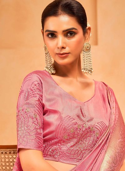 
                            Weaving Silk Trendy Saree in Pink Colour