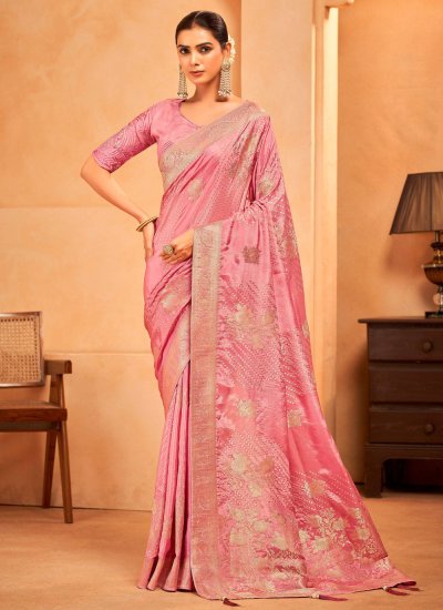 Weaving Silk Trendy Saree in Pink Colour