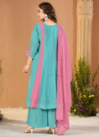 
                            Whimsical Aqua Blue Ceremonial Readymade Salwar Kameez