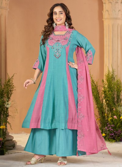 Whimsical Aqua Blue Ceremonial Readymade Salwar Kameez