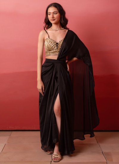 Whimsical Satin Black Saree