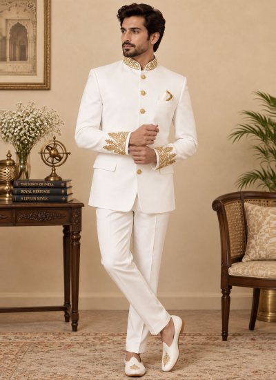 White Embroidered Jodhpuri Suit