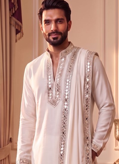 
                            White Mirror Lachka Kurta Pyjama