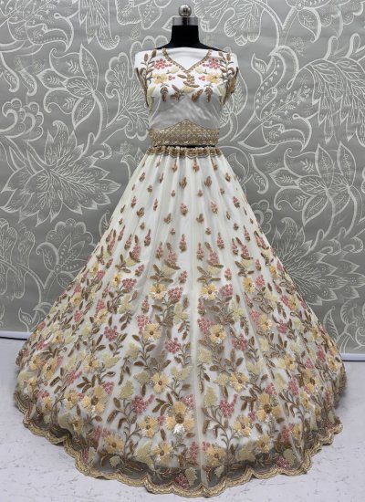 
                            White Net Zari Lehenga Choli