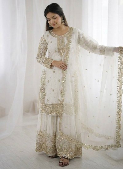 White Silk Festival Salwar Kameez