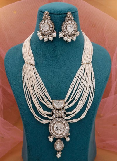 White Stone Work Sangeet Necklace Set