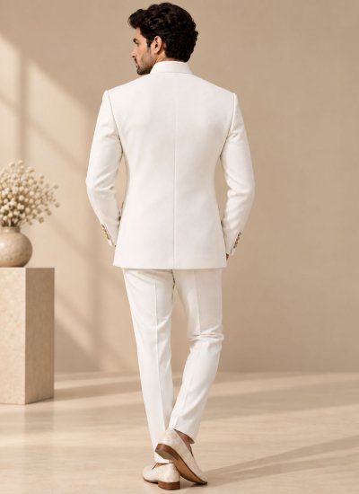 
                            White Terry Rayon Engagement Jodhpuri Suit