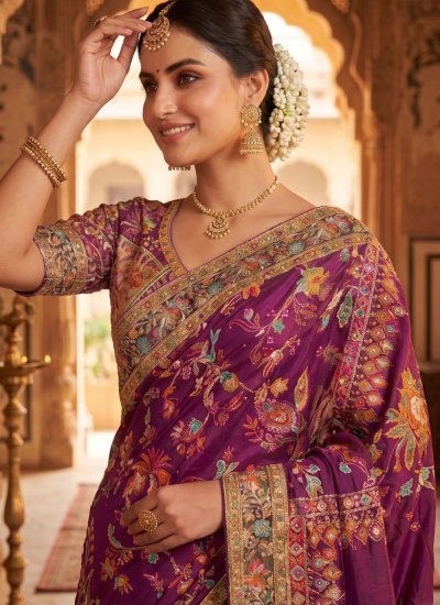 
                            Wine Aari Contemporary Saree