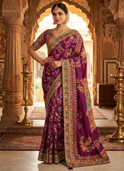 Wine Aari Contemporary Saree