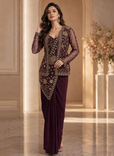 Wine Color Classic Saree