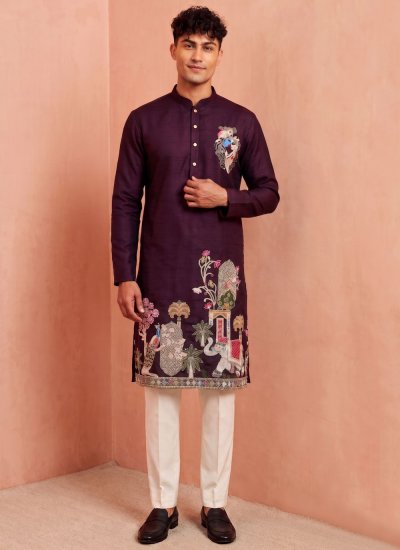 Wine Color Kurta Pyjama