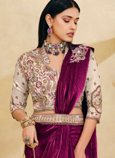 
                            Wine Embroidered Saree
