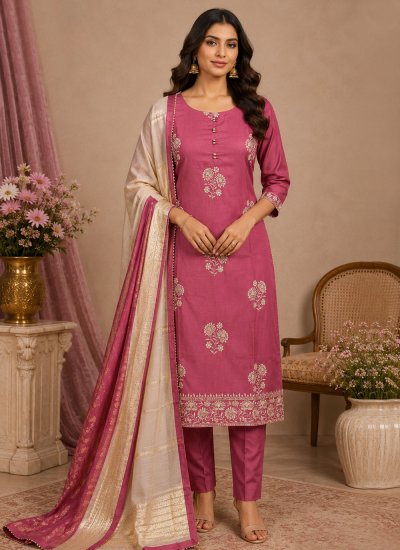 Wonderous Embroidered Pink Pant Style Suit 