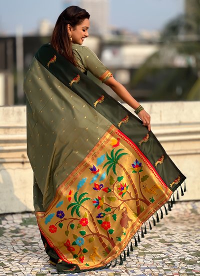 
                            Woven Silk Trendy Saree in Green