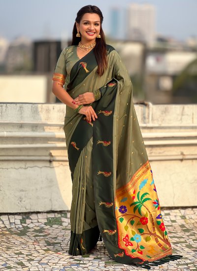 Woven Silk Trendy Saree in Green