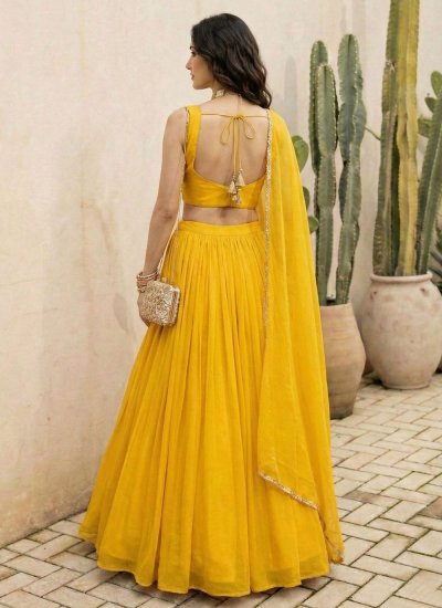 
                            Yellow Embroidered Georgette Readymade Lehenga Choli