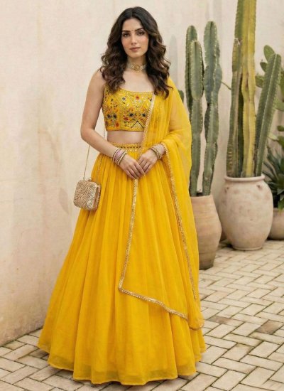 Yellow Embroidered Georgette Readymade Lehenga Choli
