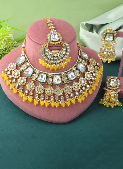 
                            Yellow Moti Engagement Necklace Set