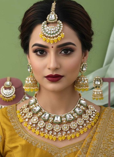 Yellow Moti Engagement Necklace Set