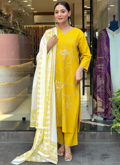 Yellow Printed Salwar Kameez