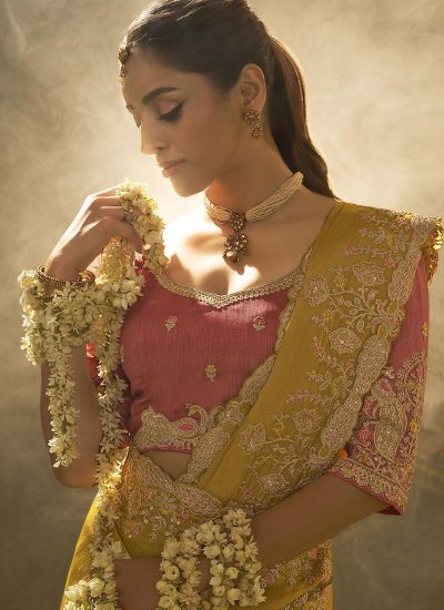 
                            Yellow Silk Embroidered Classic Saree