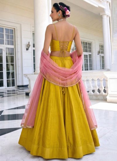 
                            Yellow Silk Plain Readymade Lehenga Choli