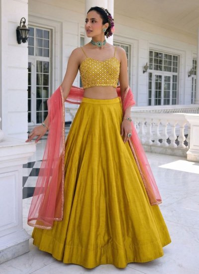 Yellow Silk Plain Readymade Lehenga Choli