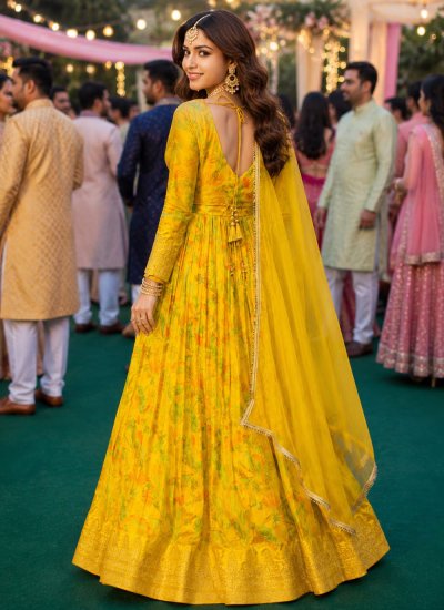 
                            Yellow Viscose Festival Designer Gown