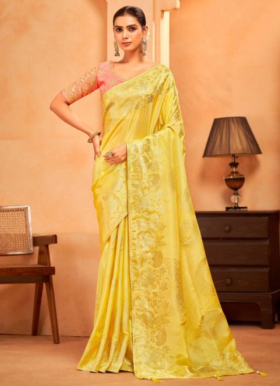 Yellow Weaving Silk Classic Saree