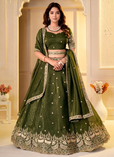 Zari Crunchy Trendy Lehenga Choli in Green Colour