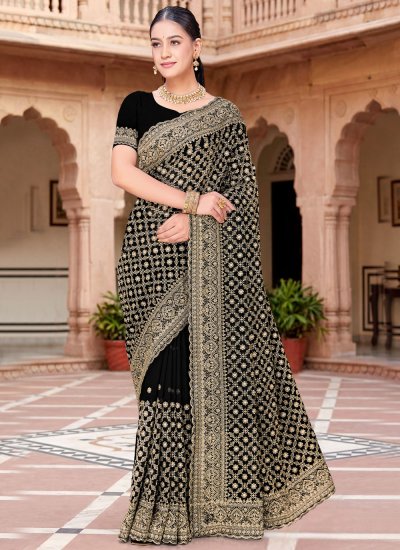 Zari Georgette Saree in Black Colour