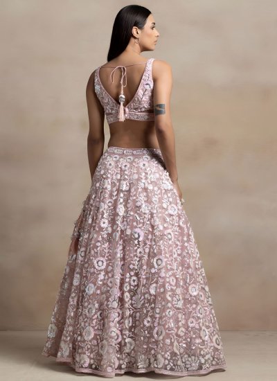 
                            Zesty Pink Net Trendy Lehenga Choli