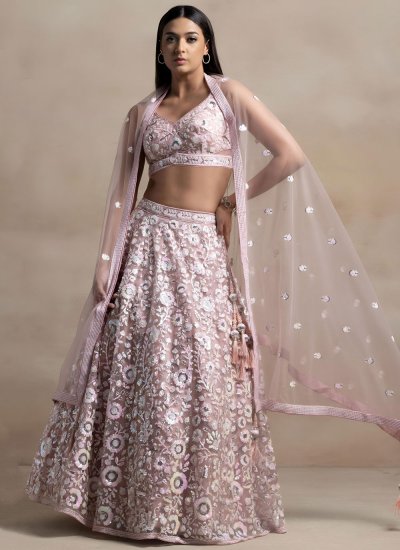 Zesty Pink Net Trendy Lehenga Choli